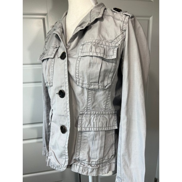 Eddie Bauer Womens Jacket Medium Petite Gray Cotton Utility Military Style - Picture 2 of 9